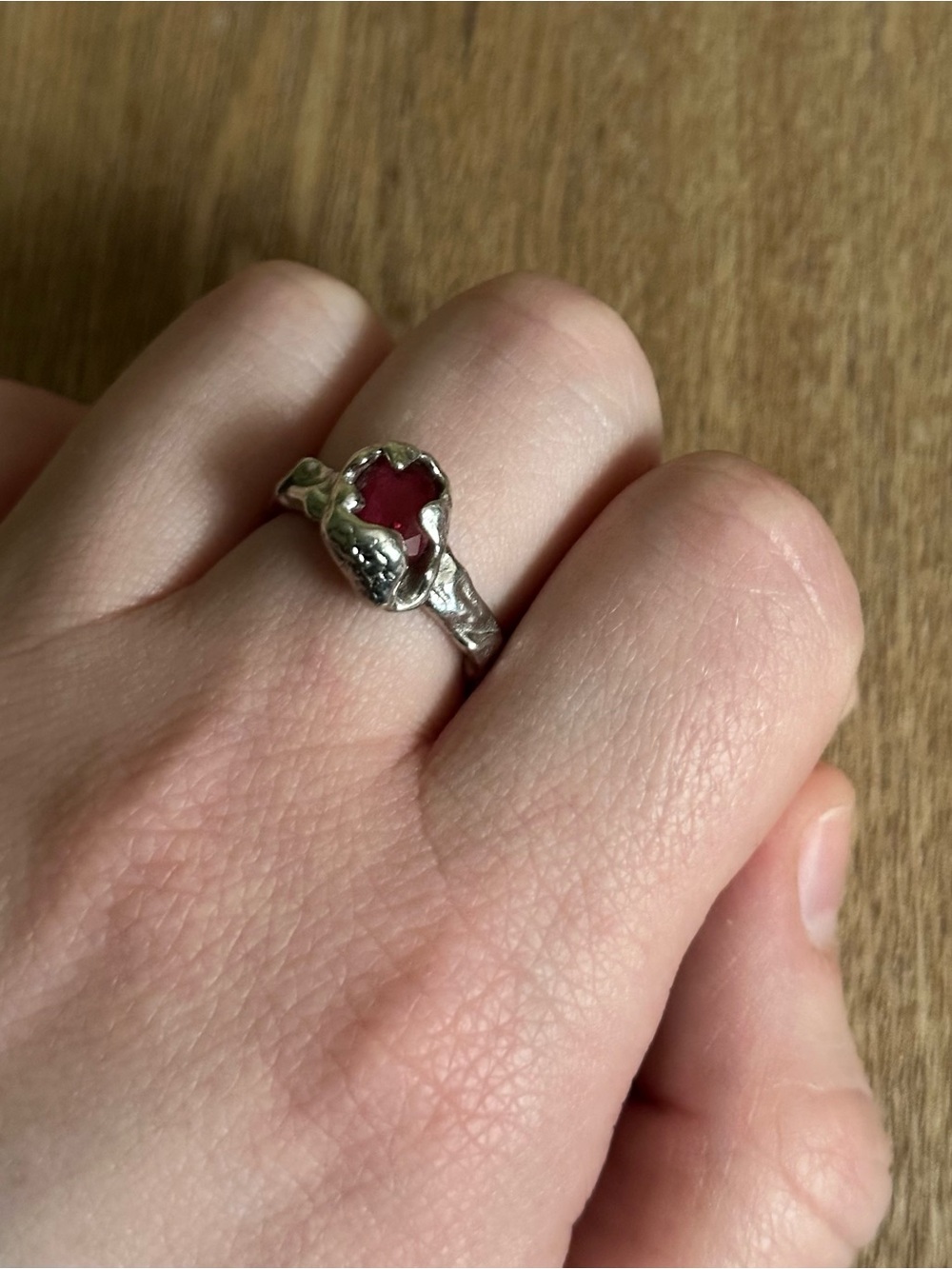 925 Silver Adjustable Ring with Red Zirconia